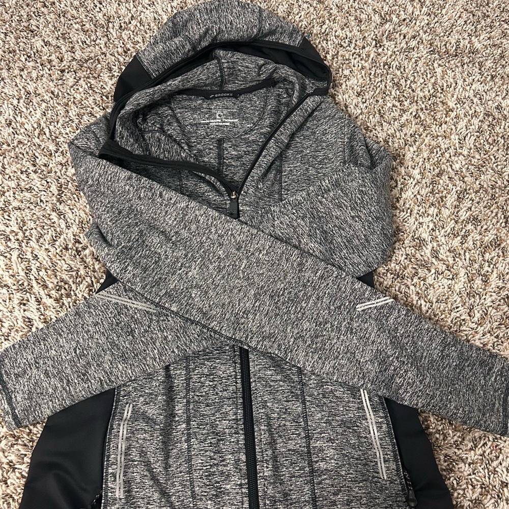 Brooks, Size Small, Running Charcoal and Black Athletic Zip Up Jacket